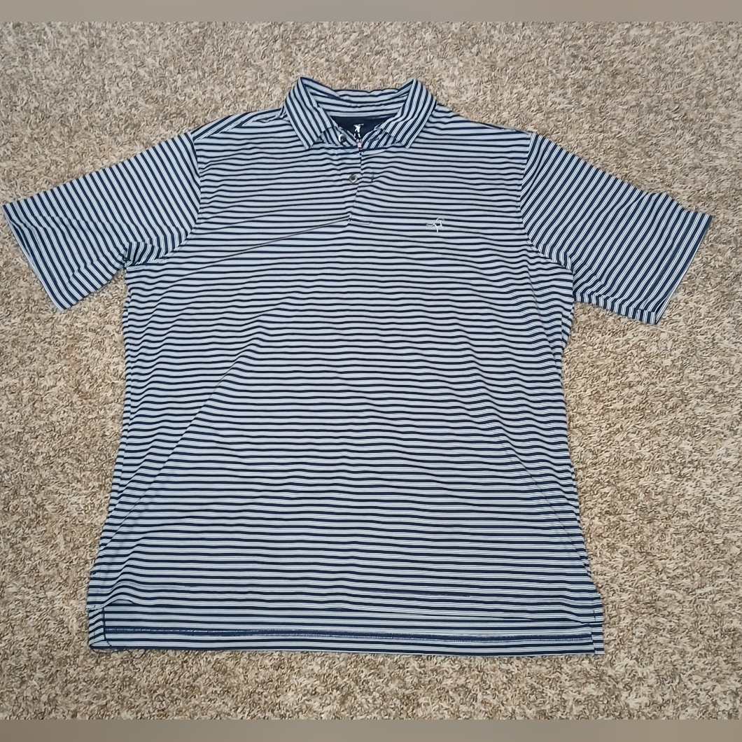 Fairway Greene Golf Polo Shirt Mens Large Blue White Stripe Tech Performance Usa